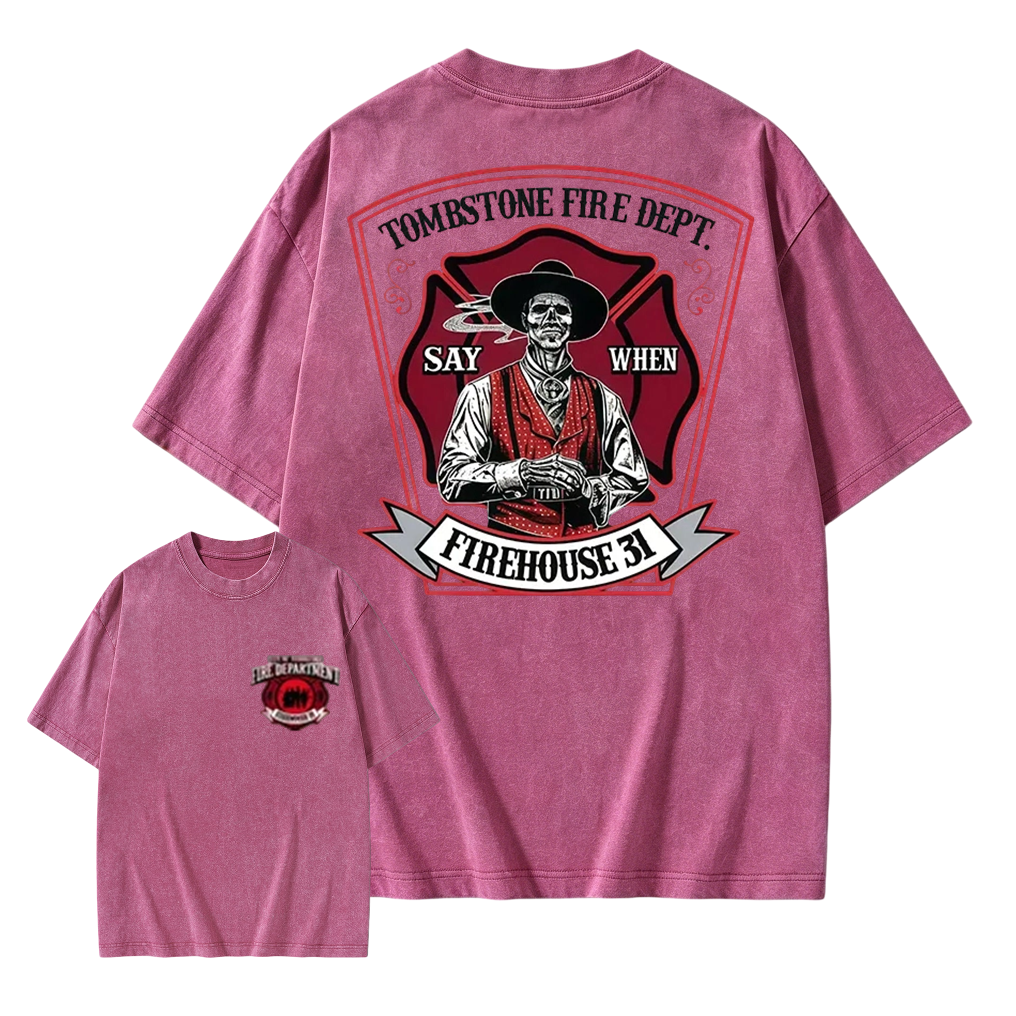Vintage Firefighter Washed Shirt | Classic Americana Graphic Tee Washed Shirt 