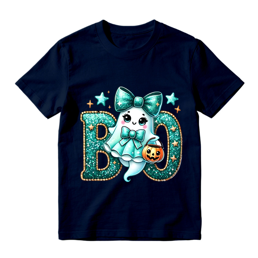 Glitter Teal Ghost with Bow Halloween T-Shirt