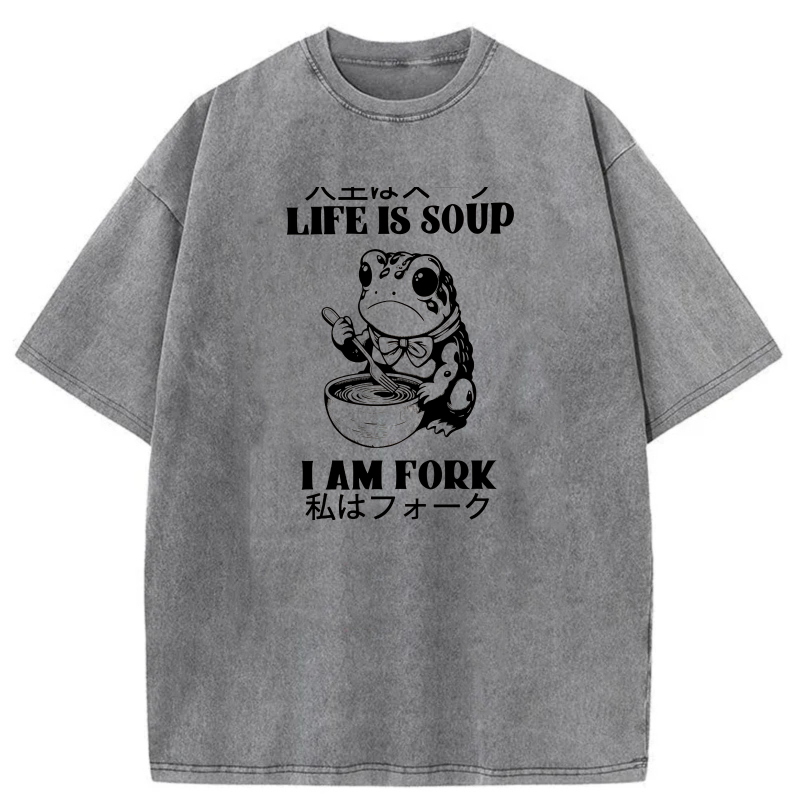 Life Is Soup I Am Fork Frog Eating Bowl tshirt 100% cotton