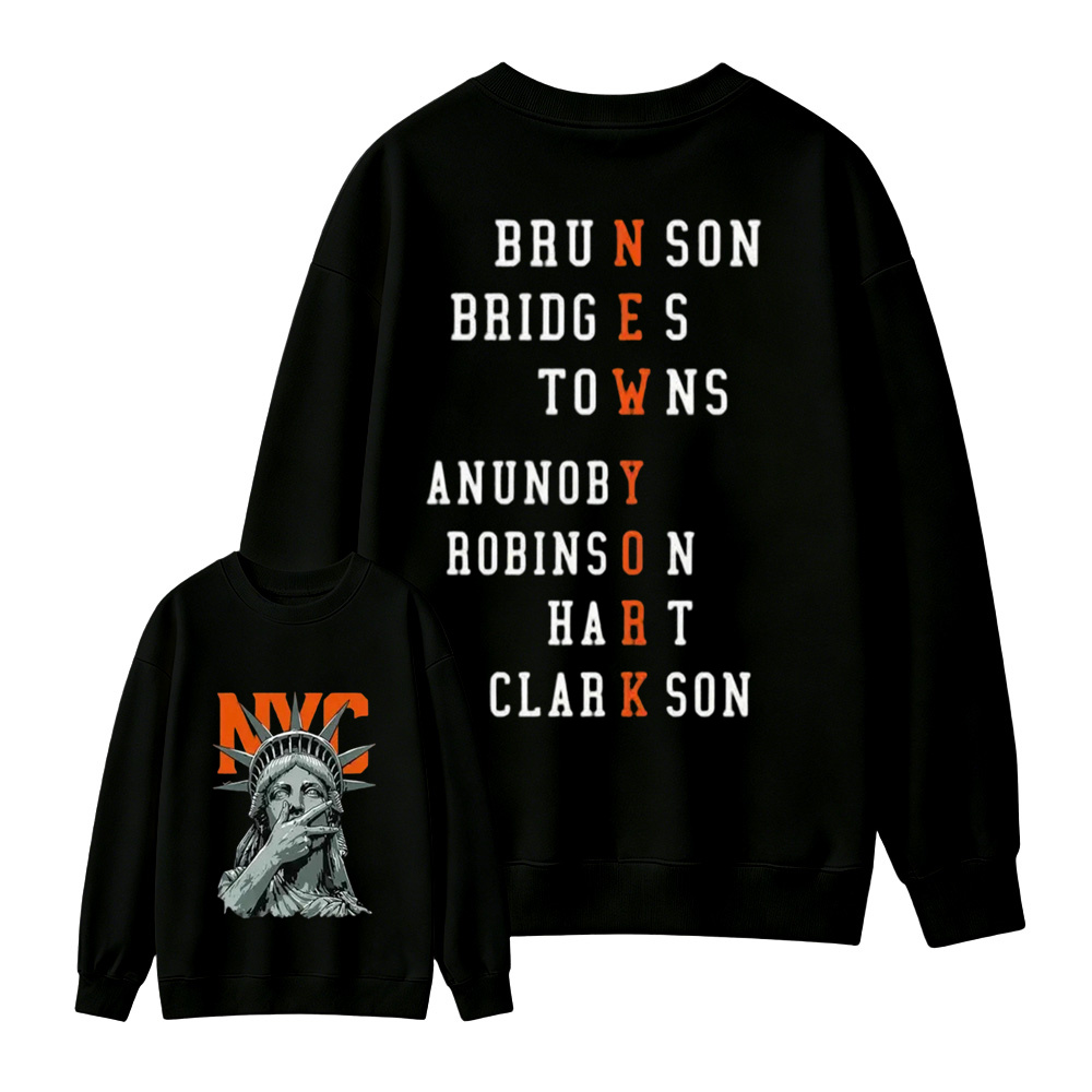 NewYork 2 side Graphic Sweatshirt , Basketball Fans Apparel, Knicks Basketball Style Shirt, Basketball Streetwear, Orange Letter Graphic, Vintage Concert Game Day Gift For Fans, Unisex Top, Vibes