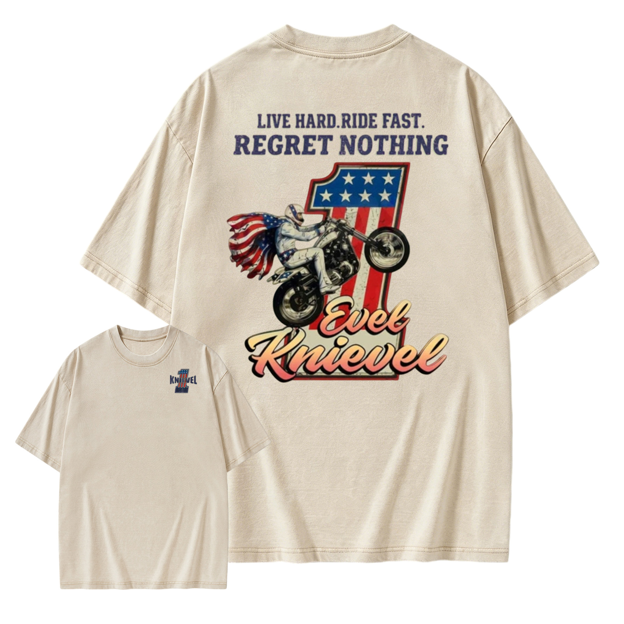 Daredevil Legend Evel Washed Tee – Live Hard Ride Fast T-Shirt, American Rider Unisex Cotton Shirt, Cool Biker Gift