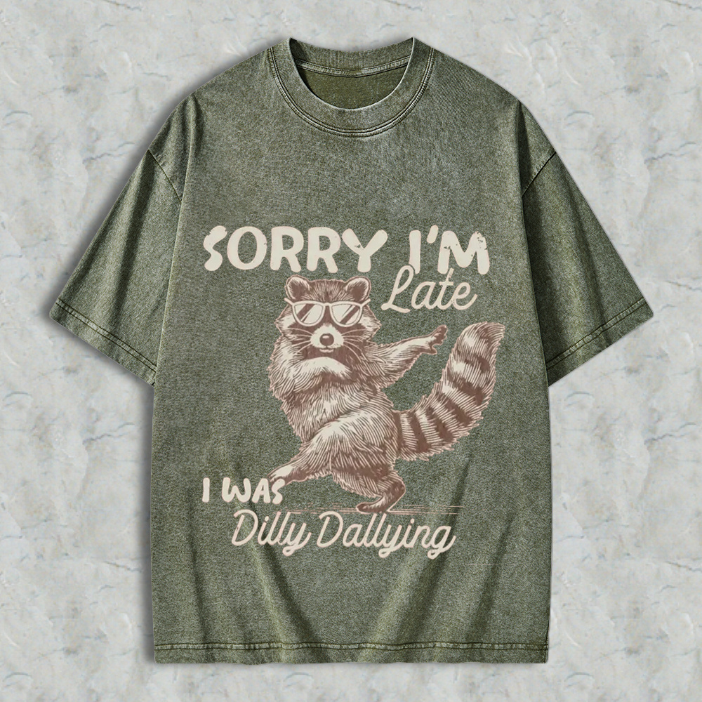 Comfort Colors Funny Raccoon Sorry I'm Late Washed Shirt 