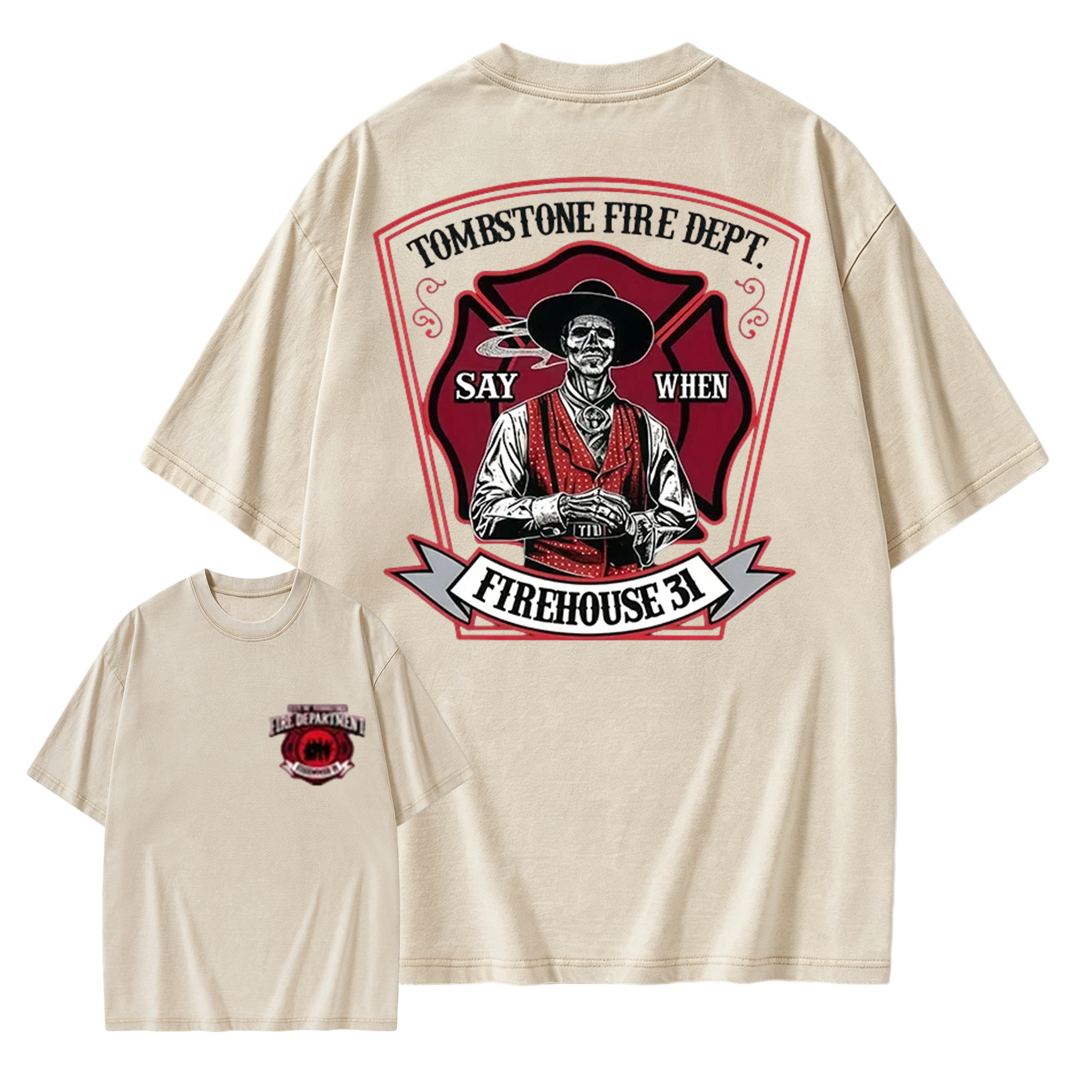 Vintage Firefighter Washed Shirt | Classic Americana Graphic Tee Washed Shirt 