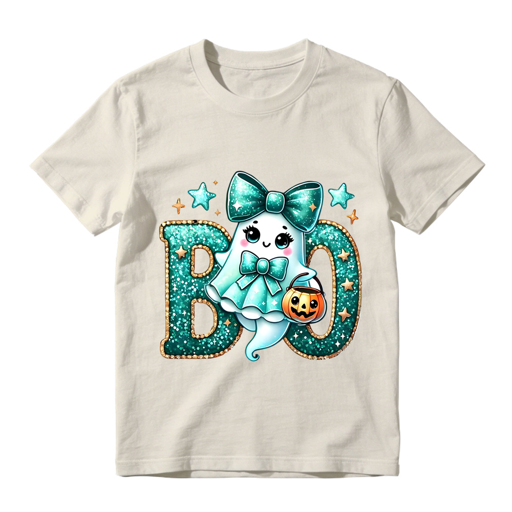 Glitter Teal Ghost with Bow Halloween T-Shirt