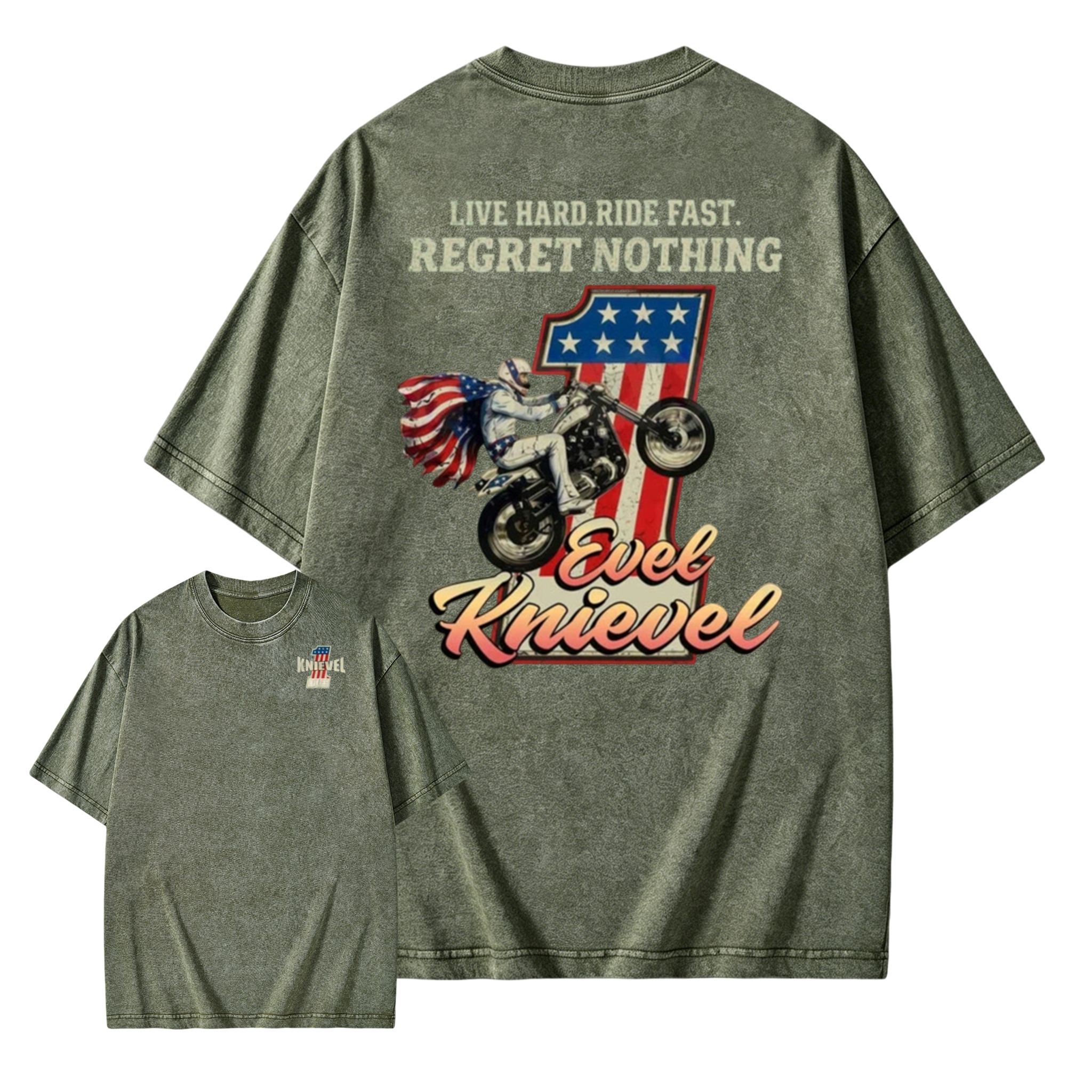 Daredevil Legend Evel Washed Tee – Live Hard Ride Fast T-Shirt, American Rider Unisex Cotton Shirt, Cool Biker Gift