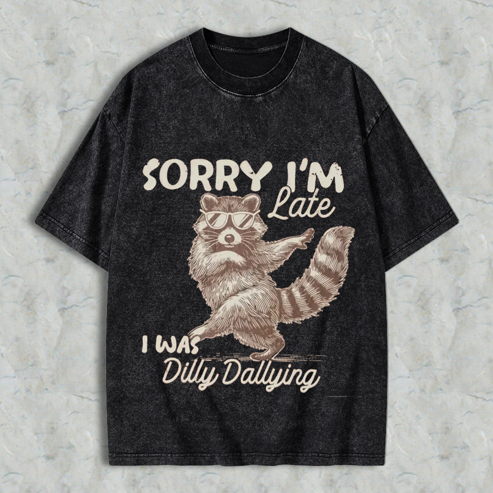 Comfort Colors Funny Raccoon Sorry I'm Late Washed Shirt 
