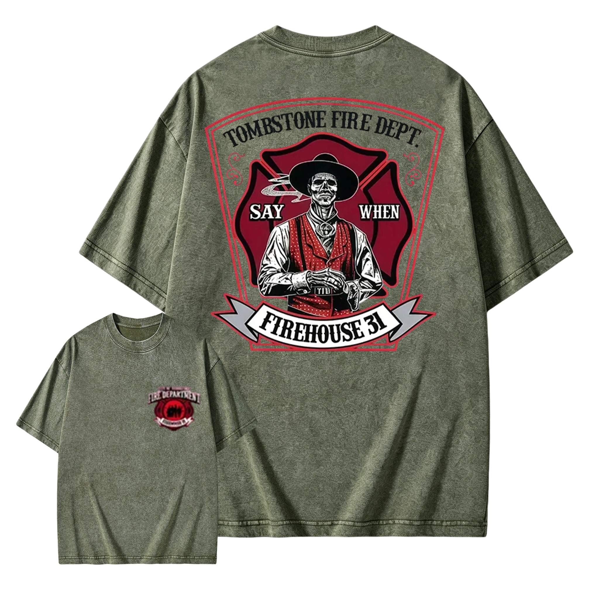 Vintage Firefighter Washed Shirt | Classic Americana Graphic Tee Washed Shirt 