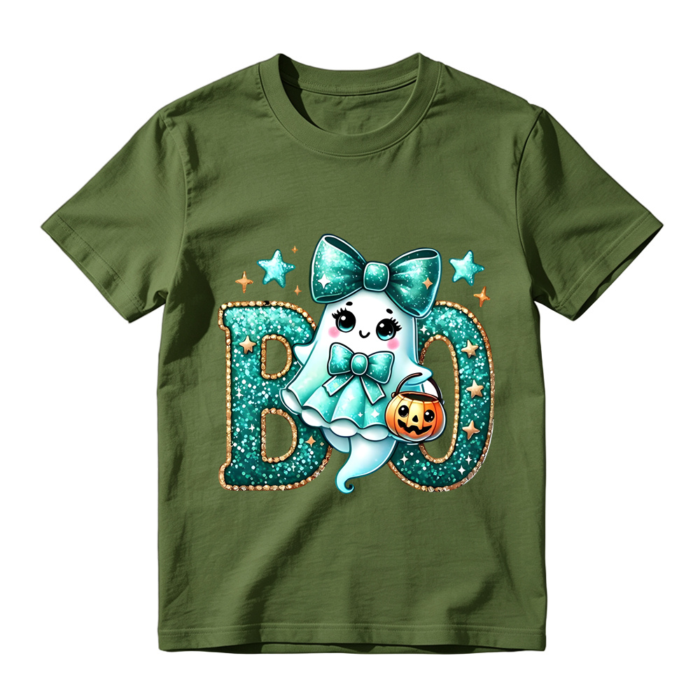 Glitter Teal Ghost with Bow Halloween T-Shirt