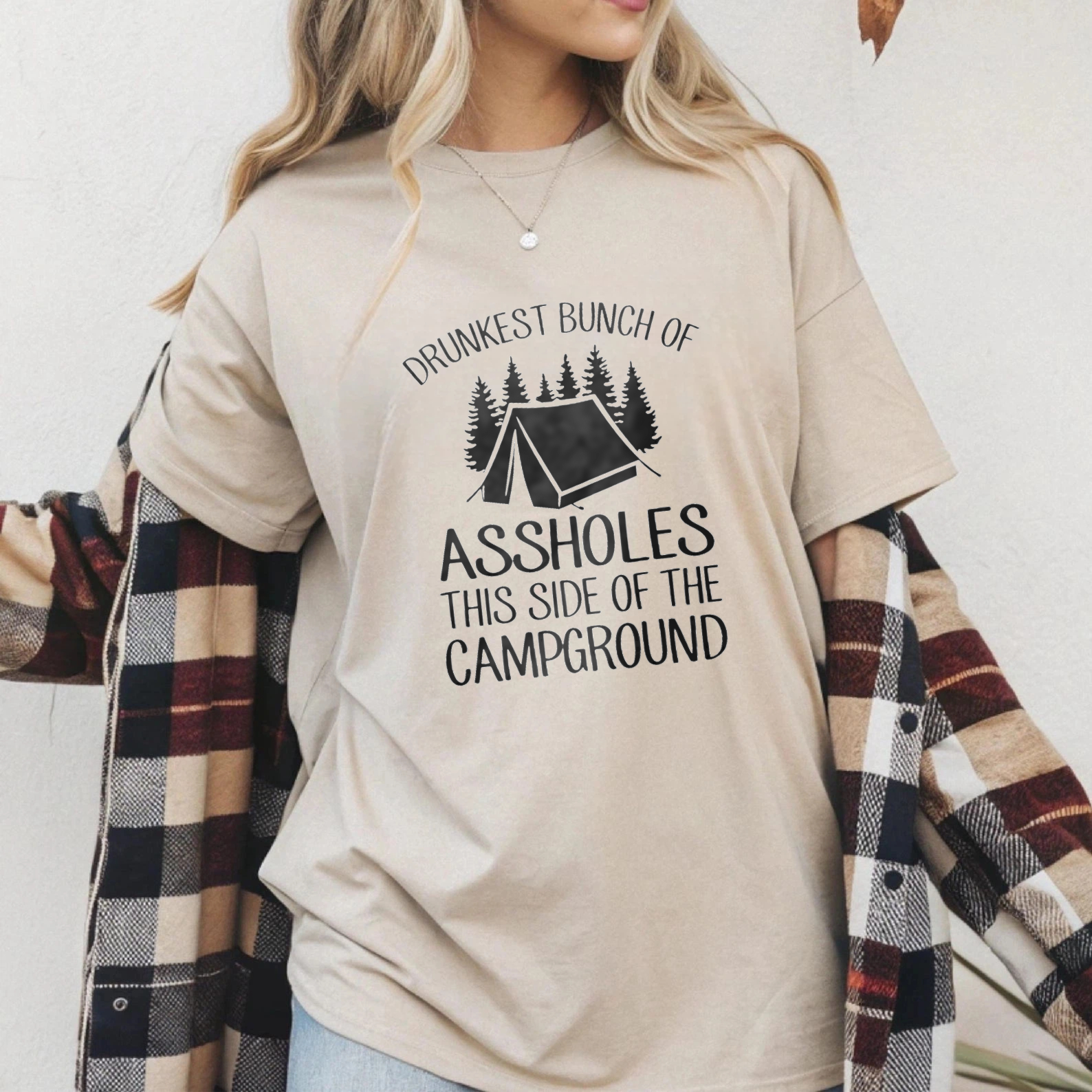 TEECURENT Drunkest Bunch Of Assholes This Side Of The Campground Camping T Shirt Funny Outdoor Adventure Humor Gift For Men Women WOMEN