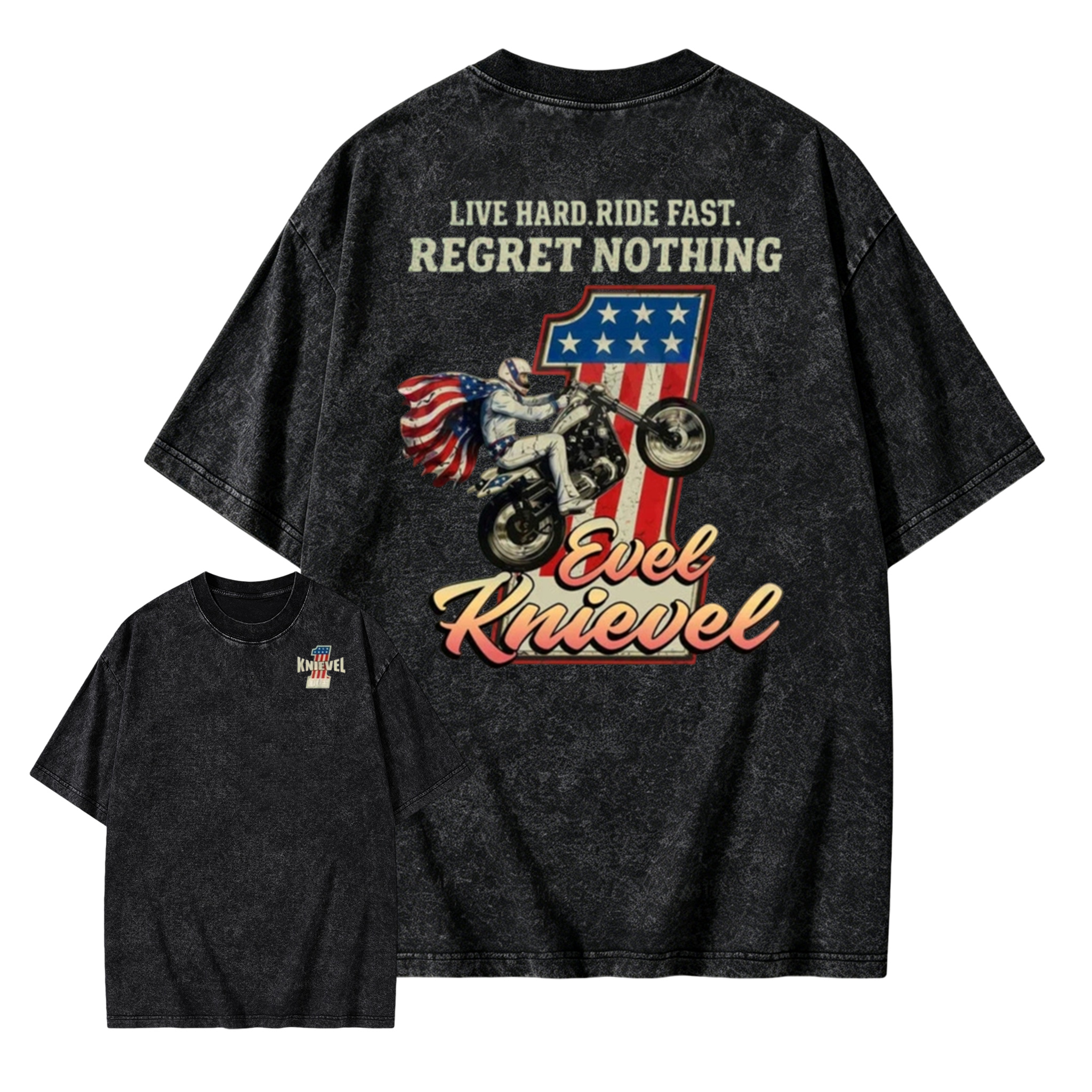 Daredevil Legend Evel Washed Tee – Live Hard Ride Fast T-Shirt, American Rider Unisex Cotton Shirt, Cool Biker Gift