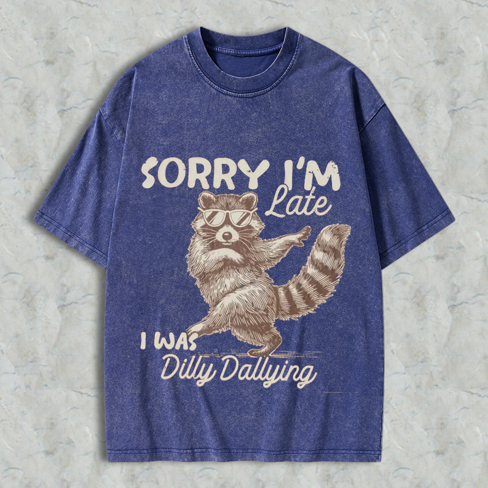 Comfort Colors Funny Raccoon Sorry I'm Late Washed Shirt 