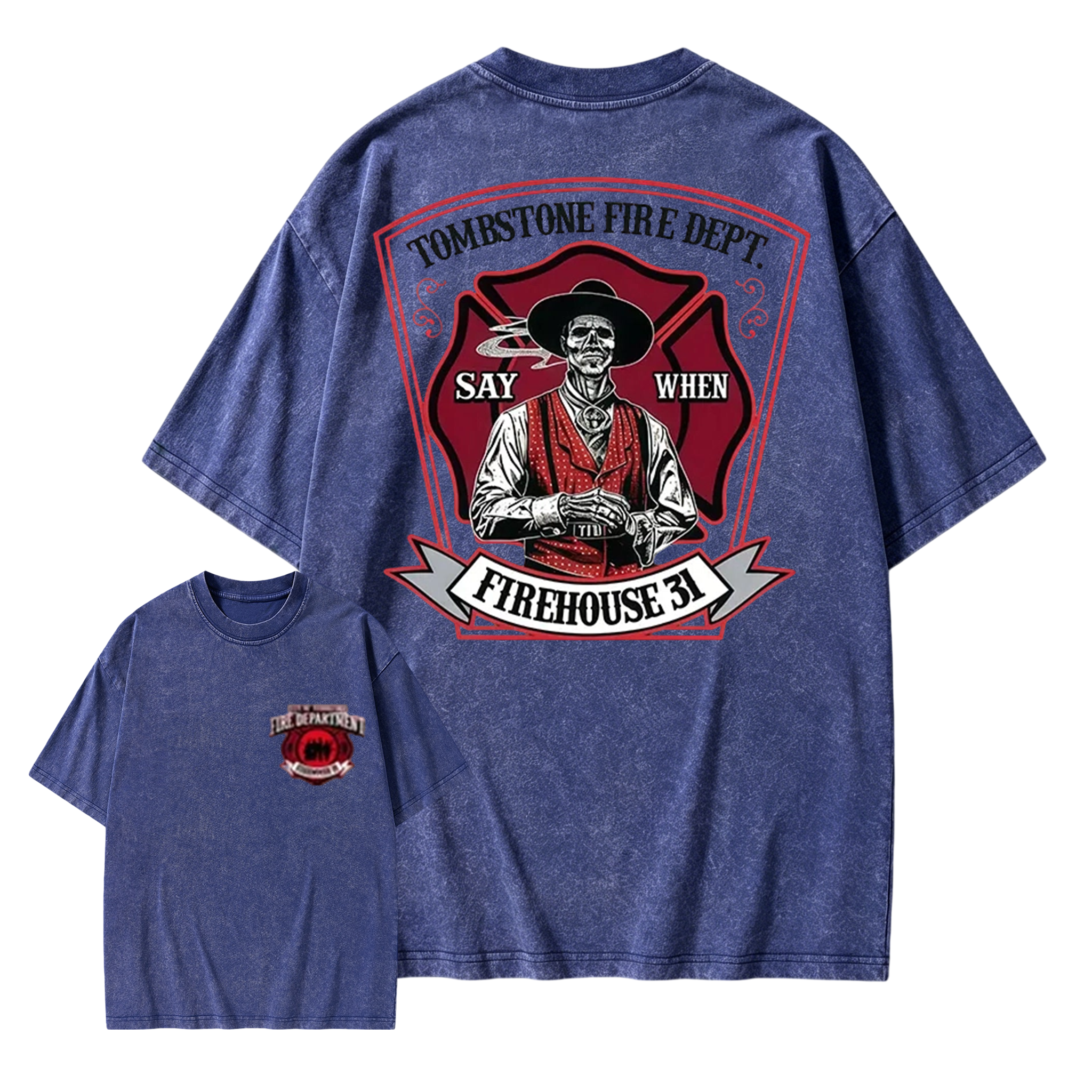 Vintage Firefighter Washed Shirt | Classic Americana Graphic Tee Washed Shirt 