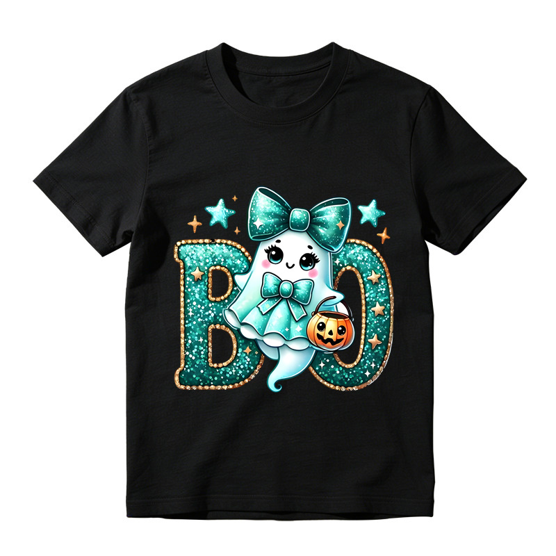 Glitter Teal Ghost with Bow Halloween T-Shirt