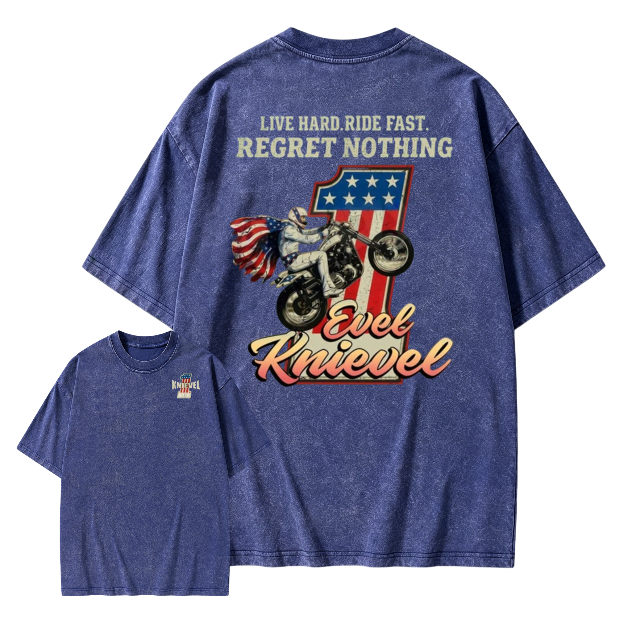 Daredevil Legend Evel Washed Tee – Live Hard Ride Fast T-Shirt, American Rider Unisex Cotton Shirt, Cool Biker Gift