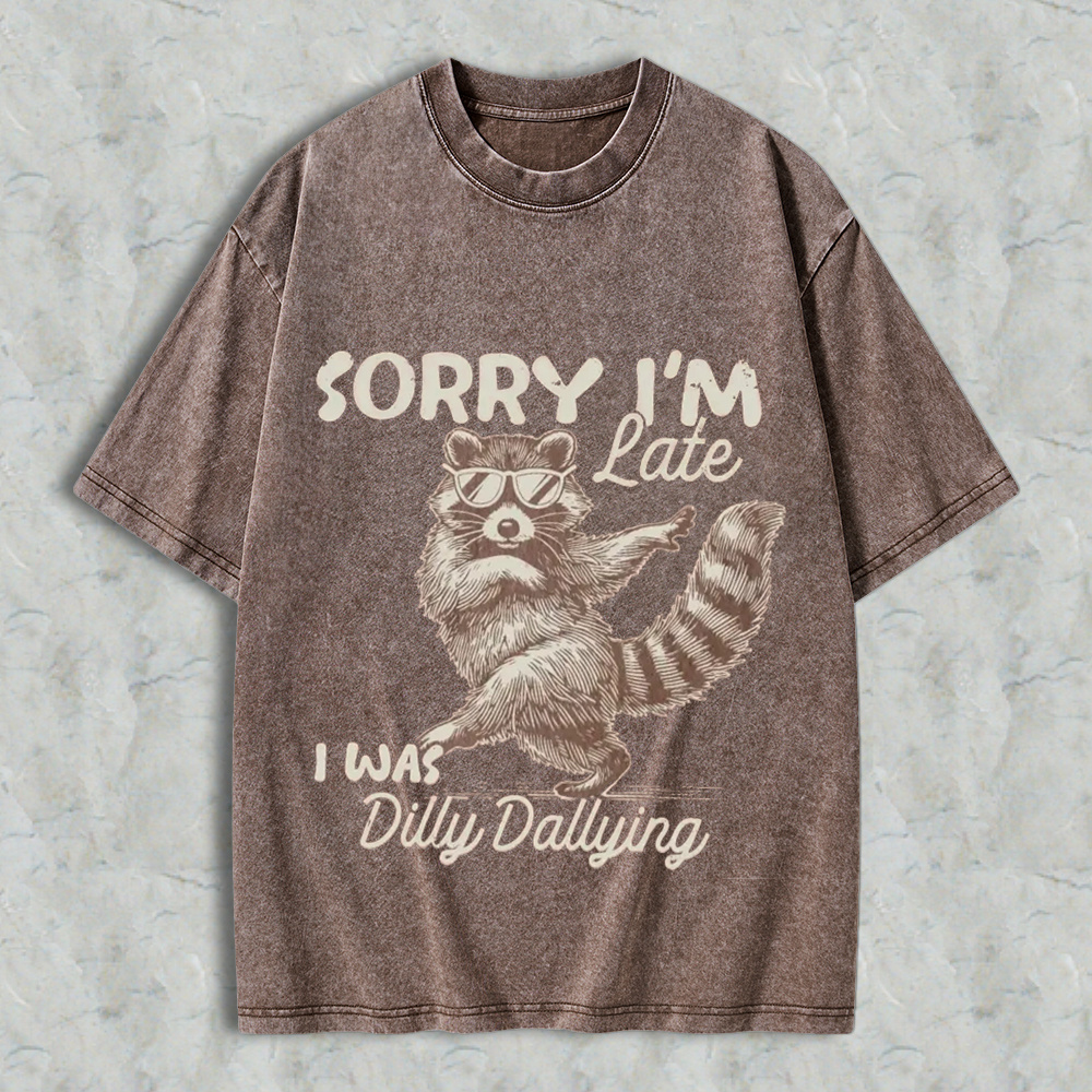 Comfort Colors Funny Raccoon Sorry I'm Late Washed Shirt 