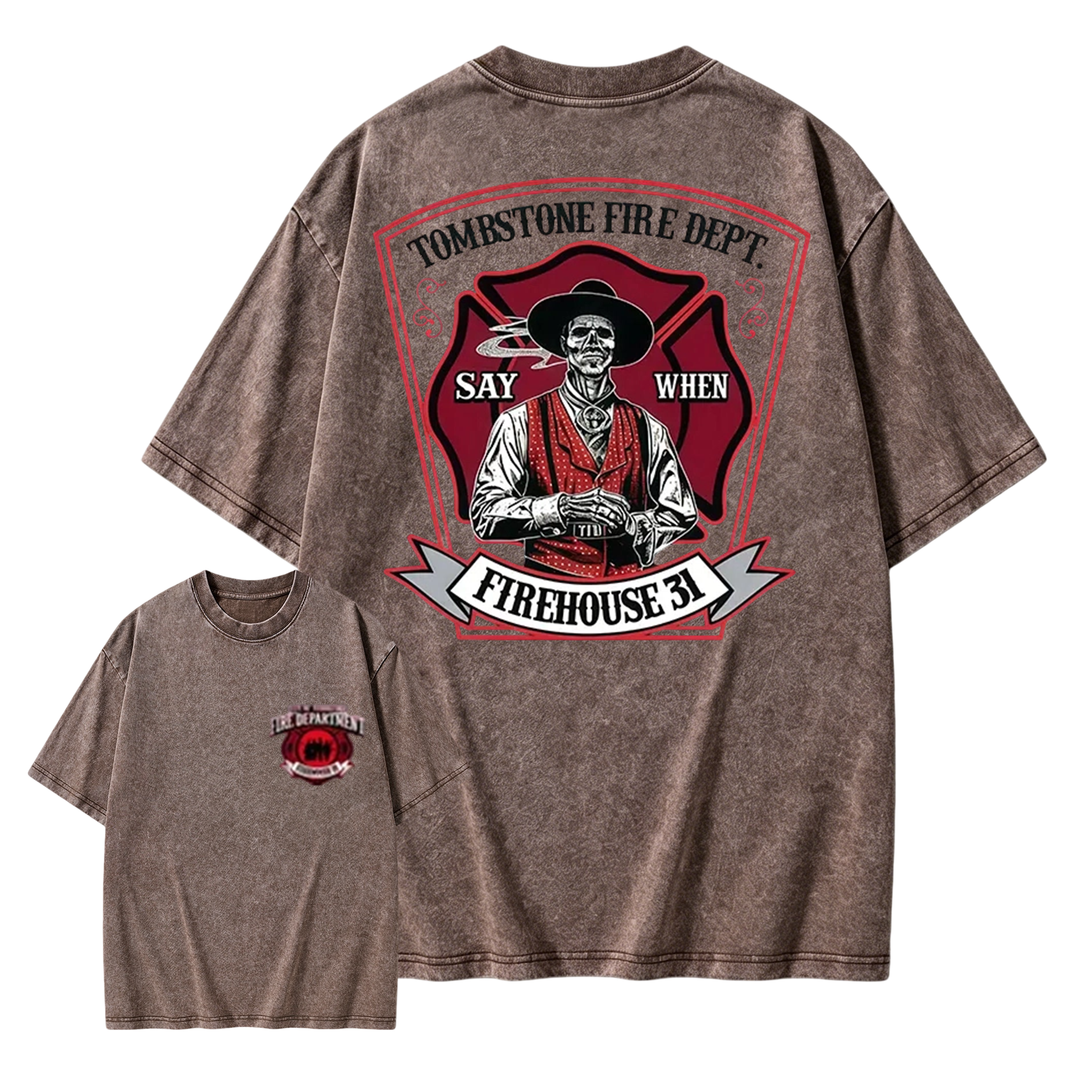 Vintage Firefighter Washed Shirt | Classic Americana Graphic Tee Washed Shirt 