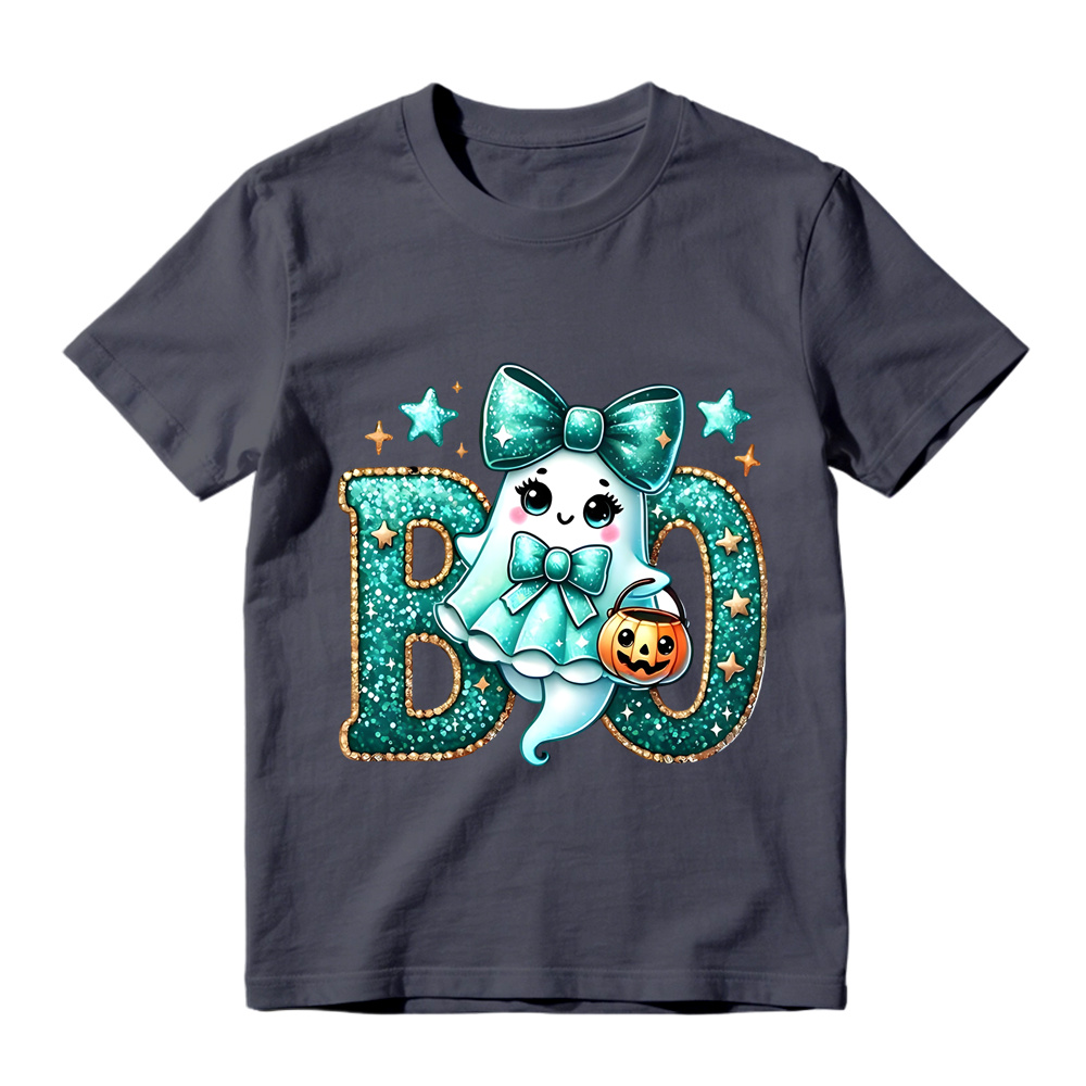 Glitter Teal Ghost with Bow Halloween T-Shirt