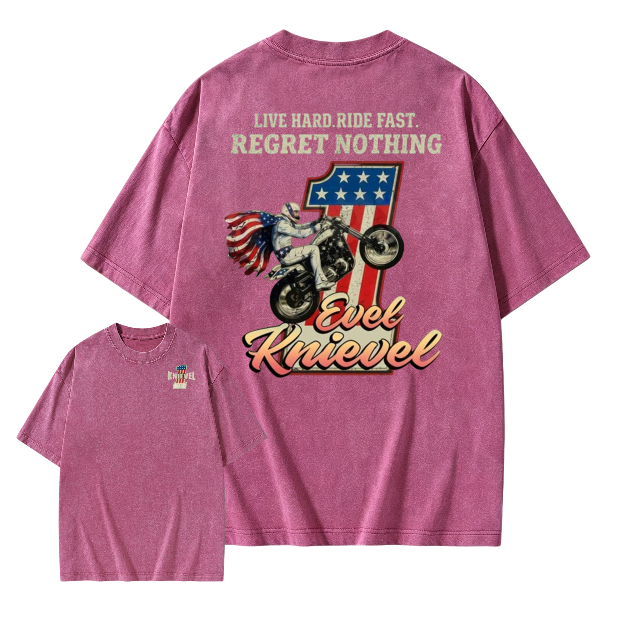 Daredevil Legend Evel Washed Tee – Live Hard Ride Fast T-Shirt, American Rider Unisex Cotton Shirt, Cool Biker Gift