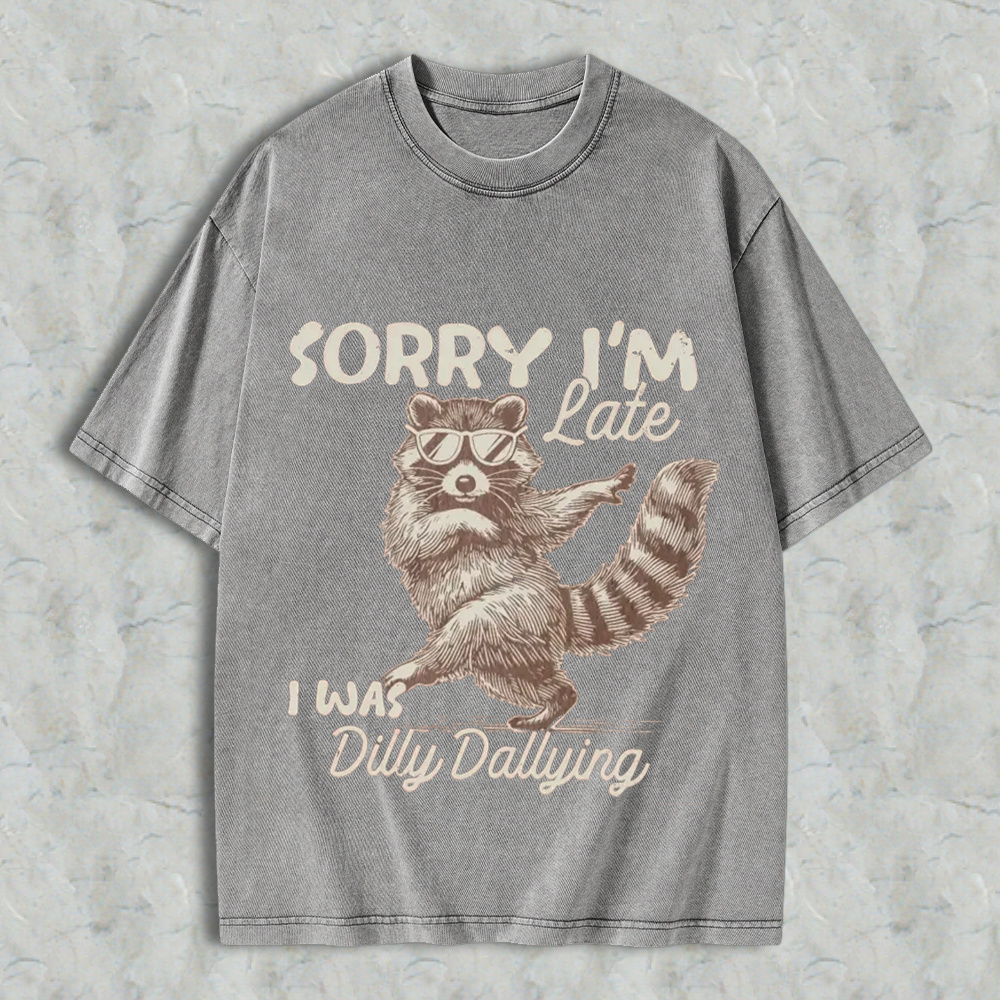 Comfort Colors Funny Raccoon Sorry I'm Late Washed Shirt 
