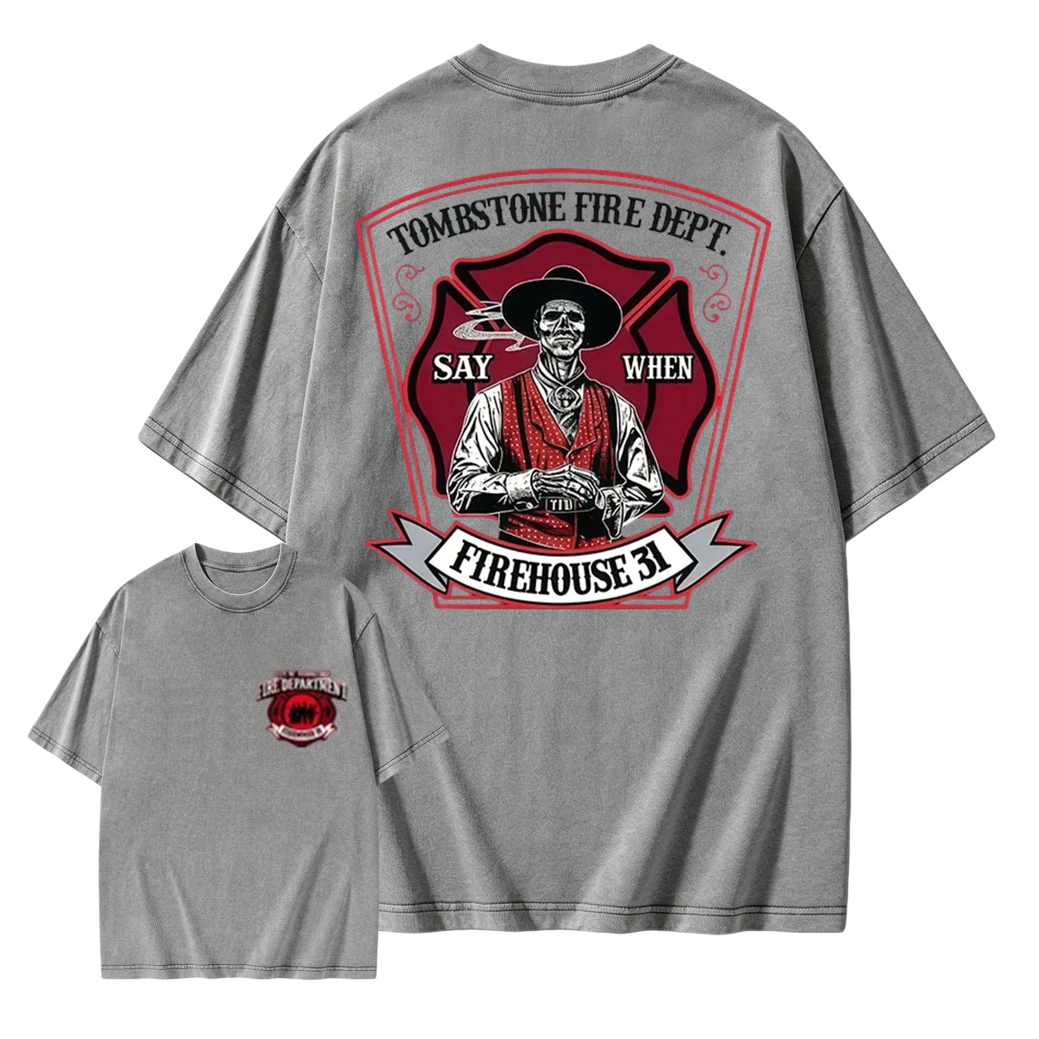 Vintage Firefighter Washed Shirt | Classic Americana Graphic Tee Washed Shirt 
