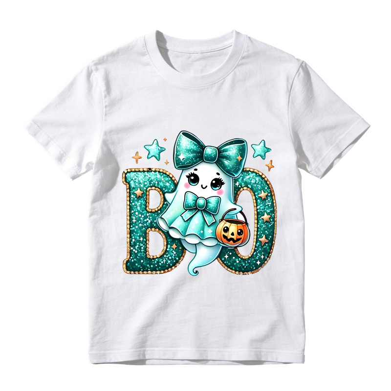 Glitter Teal Ghost with Bow Halloween T-Shirt