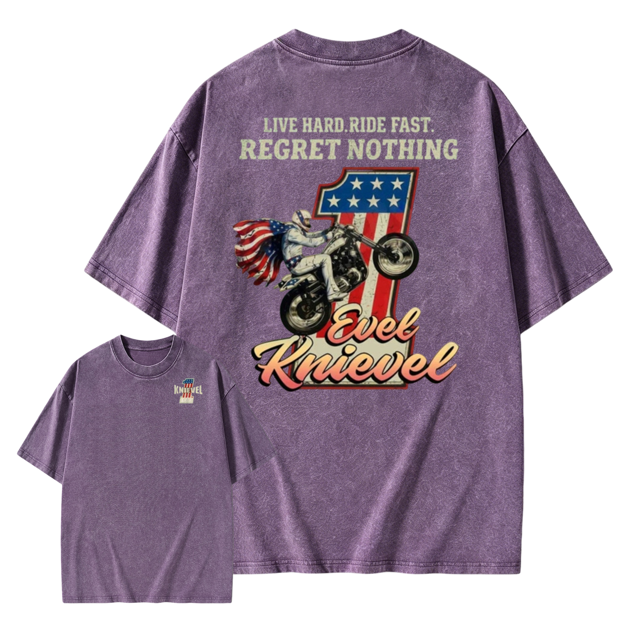 Daredevil Legend Evel Washed Tee – Live Hard Ride Fast T-Shirt, American Rider Unisex Cotton Shirt, Cool Biker Gift