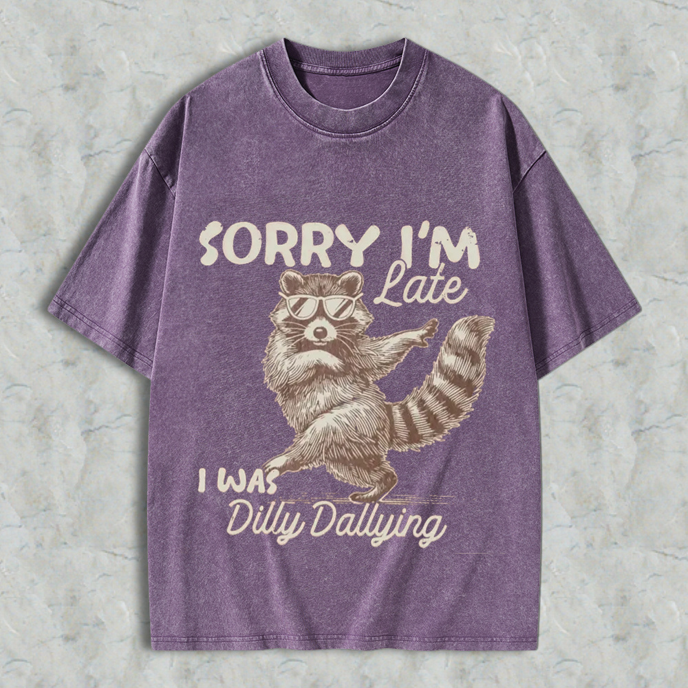 Comfort Colors Funny Raccoon Sorry I'm Late Washed Shirt 