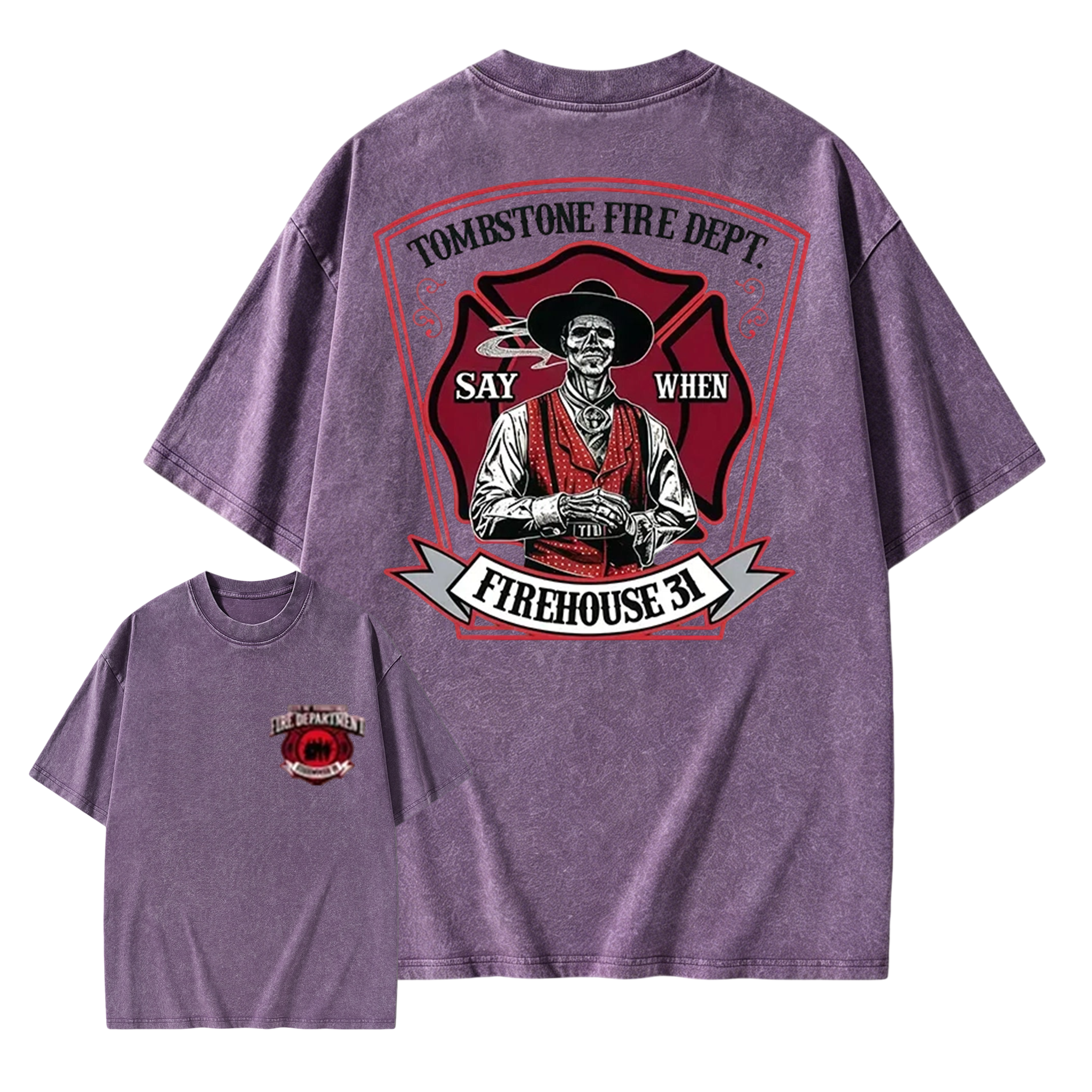 Vintage Firefighter Washed Shirt | Classic Americana Graphic Tee Washed Shirt 