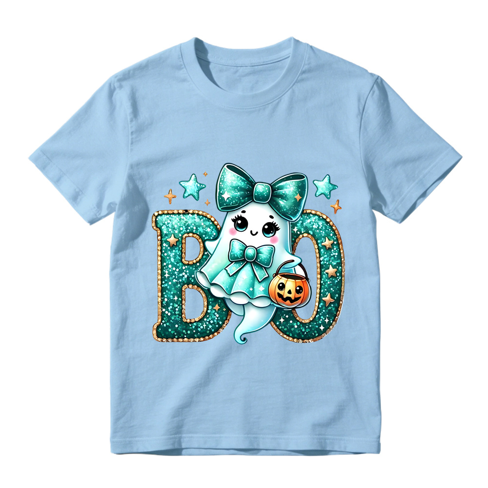 Glitter Teal Ghost with Bow Halloween T-Shirt