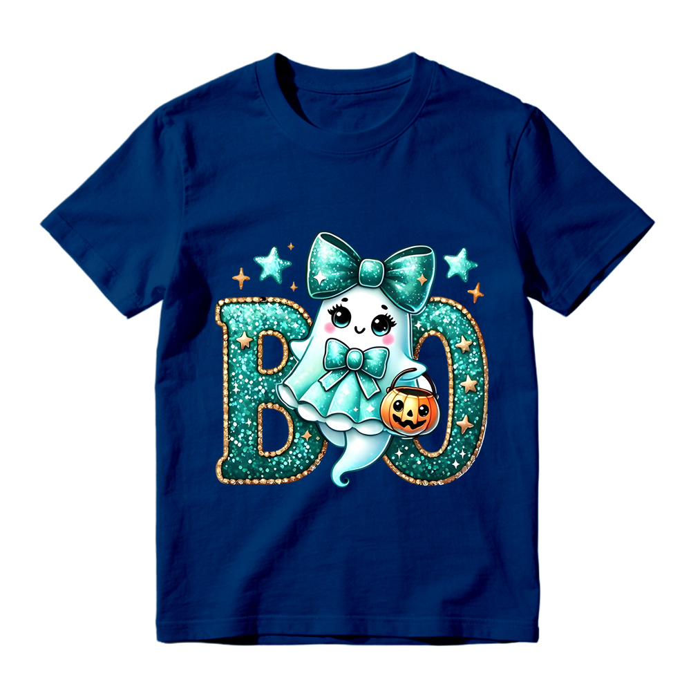 Glitter Teal Ghost with Bow Halloween T-Shirt