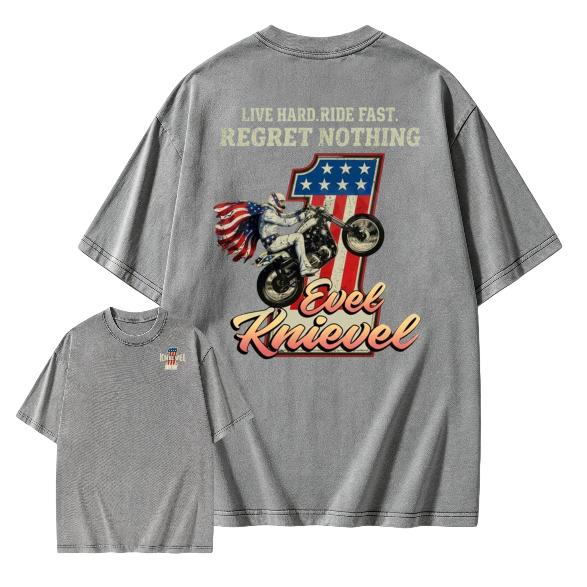 Daredevil Legend Evel Washed Tee – Live Hard Ride Fast T-Shirt, American Rider Unisex Cotton Shirt, Cool Biker Gift