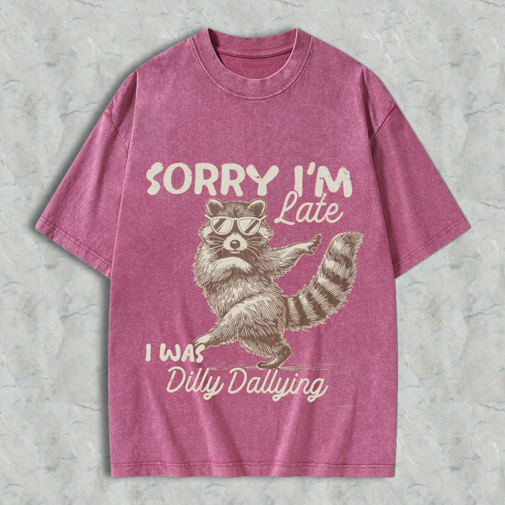 Comfort Colors Funny Raccoon Sorry I'm Late Washed Shirt 