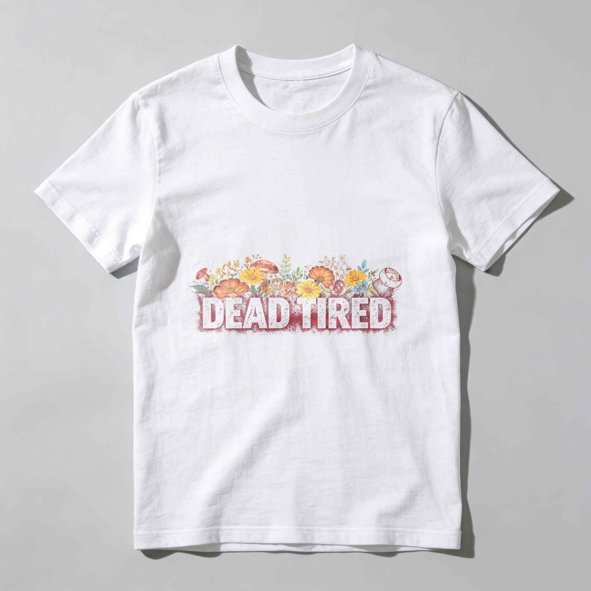 TEECURENT Dead Tired Floral Design Black T-Shirt For Women And Men Casual Wear Gift Idea WOMEN
