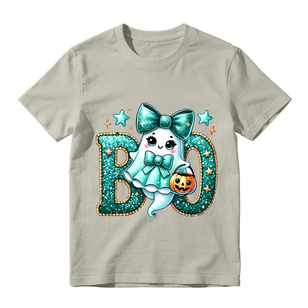 Glitter Teal Ghost with Bow Halloween T-Shirt