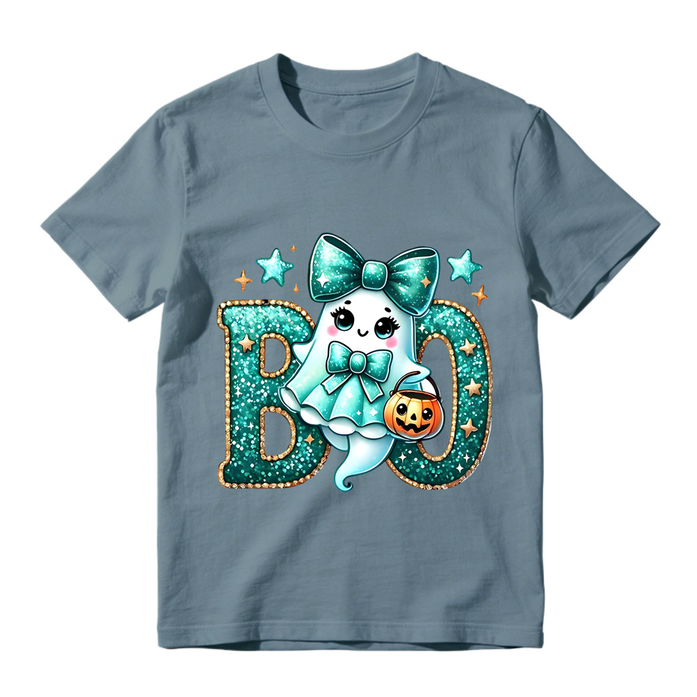 Glitter Teal Ghost with Bow Halloween T-Shirt