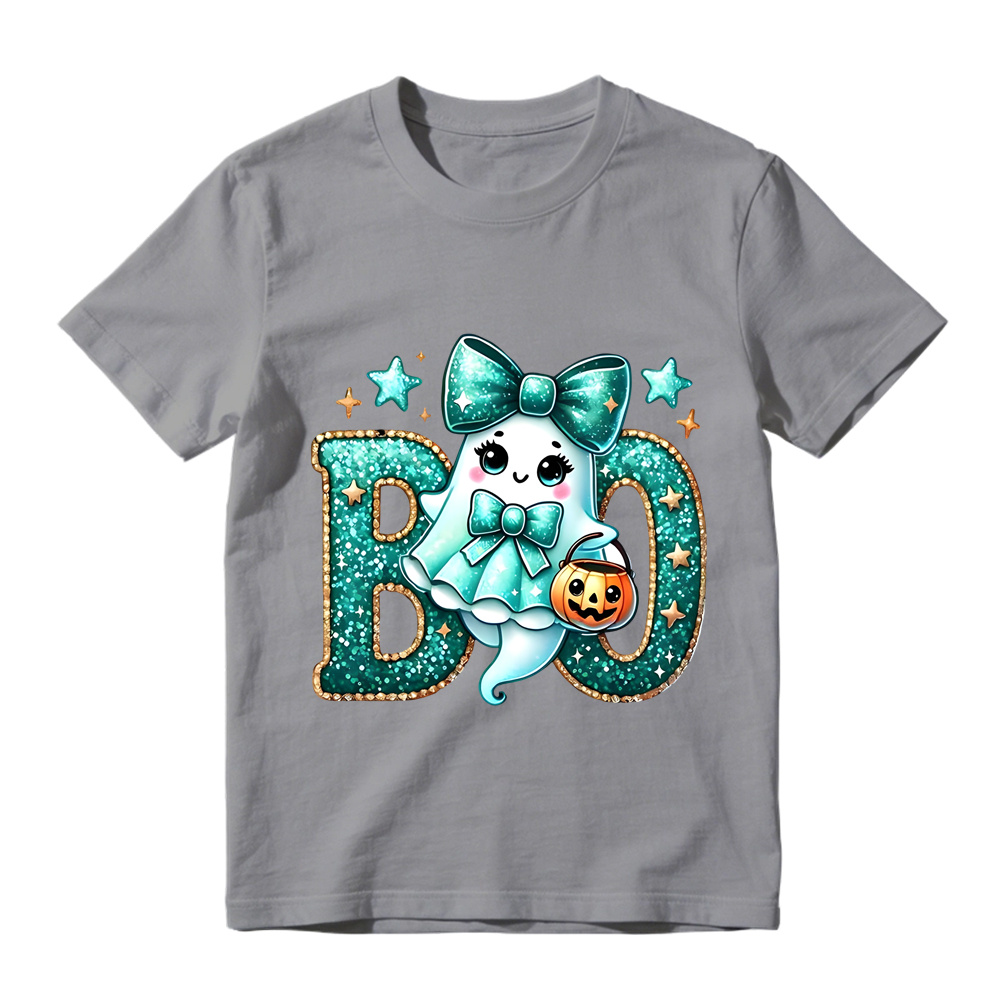 Glitter Teal Ghost with Bow Halloween T-Shirt