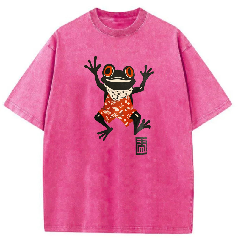 Frog Wearing Red Shirt With White Pattern tshirt 100% cotton