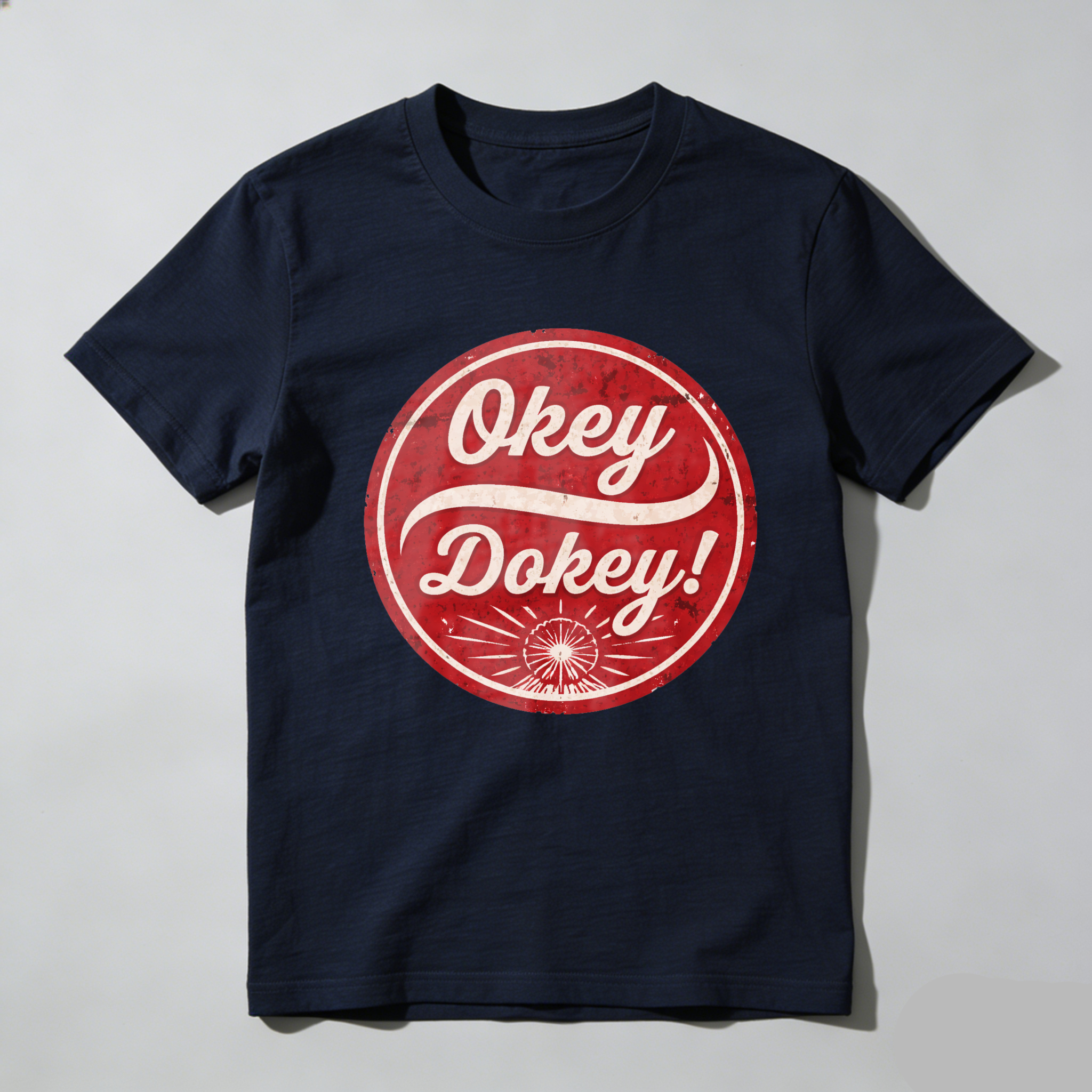 TEECURENTOkey Dokey Vintage Style Red Circle Graphic Black T-Shirt For Men And Women Casual Wear Unisex Fashion Top-TeeCurent