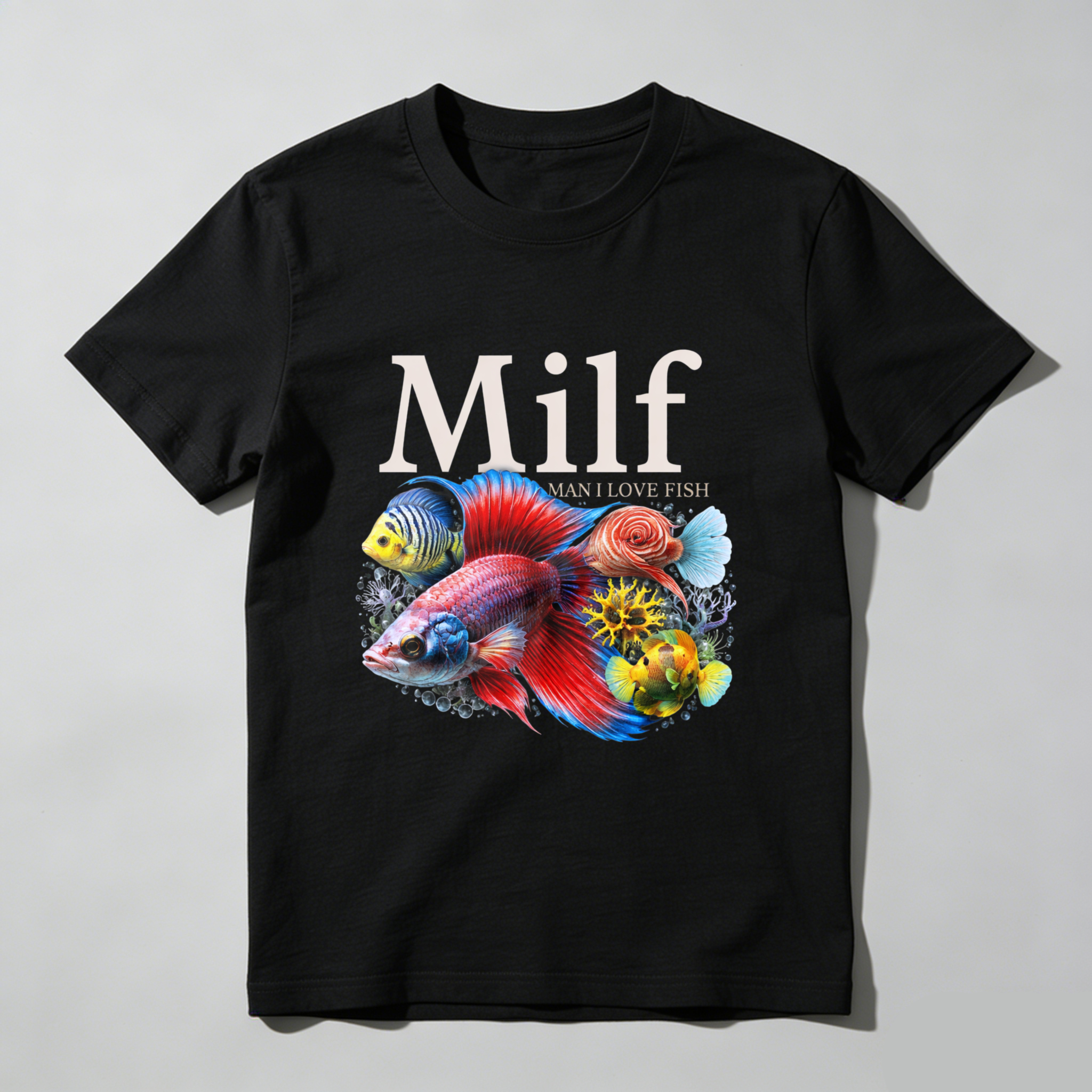 Milf Man I Love Fish T Shirt With Colorful Aquarium Fish Design For Fish Enthusiasts And Aquatic Lovers