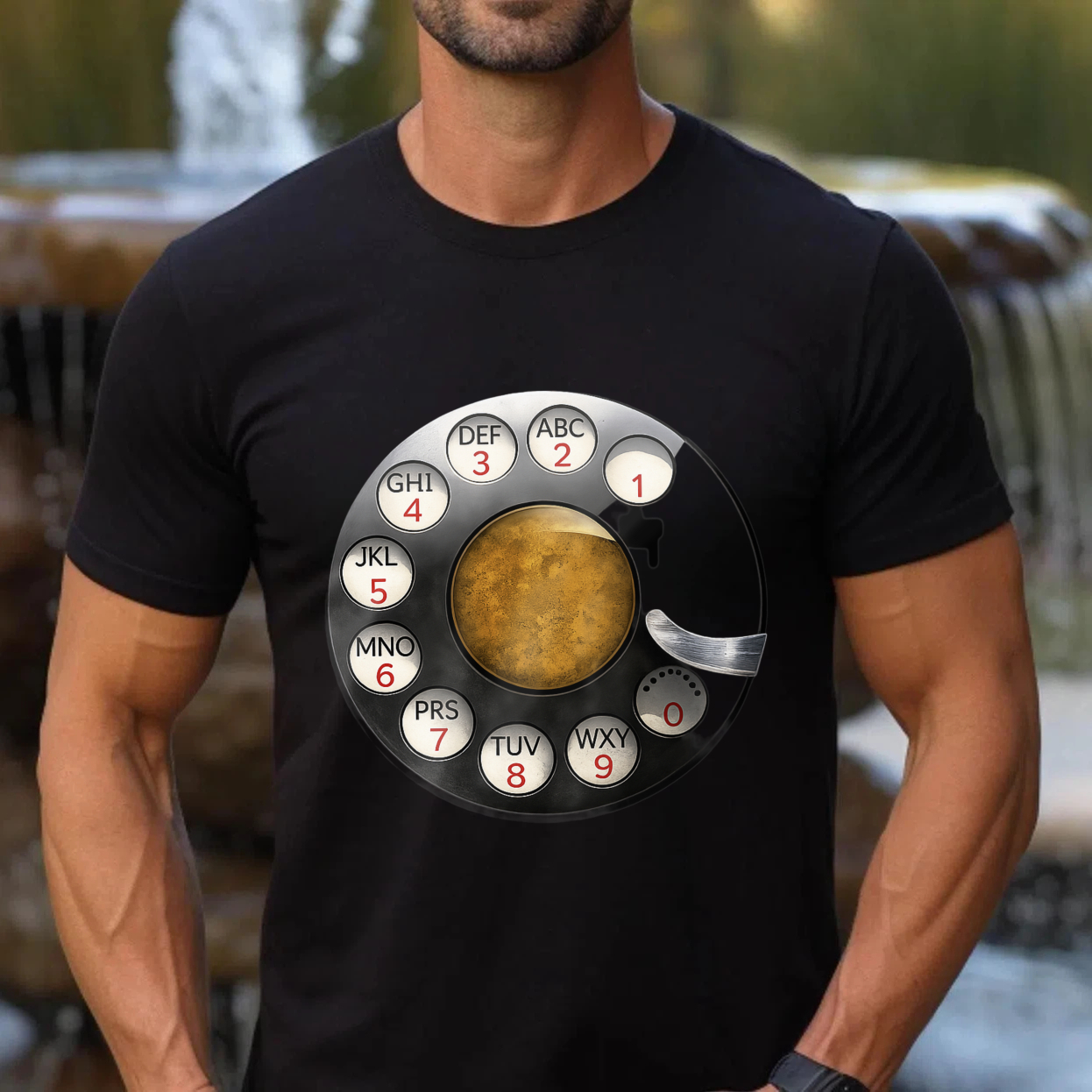 Retro Rotary Phone Dial Design Black T-Shirt Made In Usa