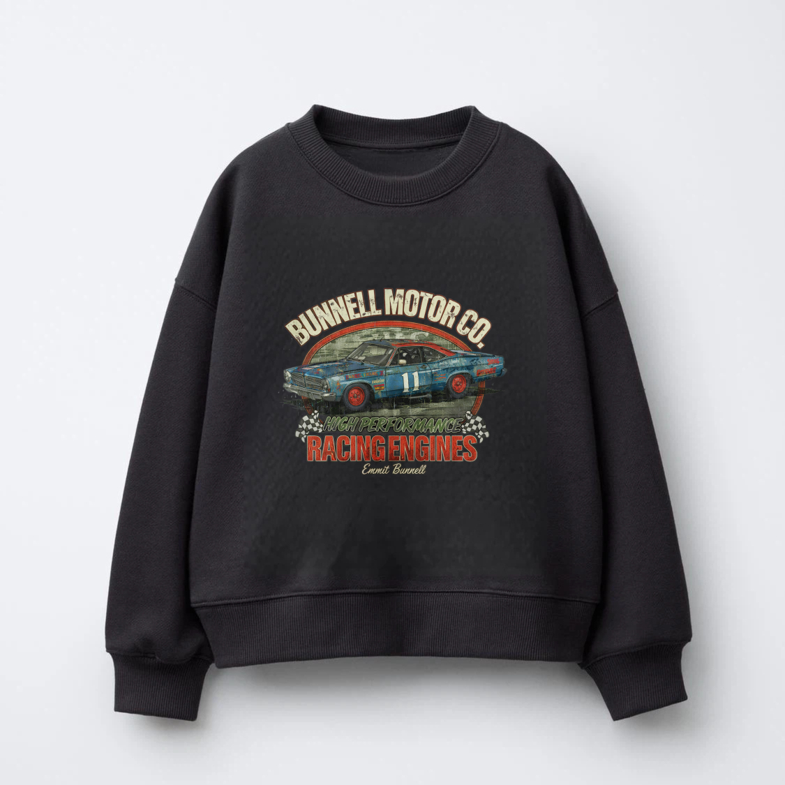 TEECURENT Bunnell Motor Co Racing Engines Sweatshirt Classic Car Graphic Crewneck Pullover Black