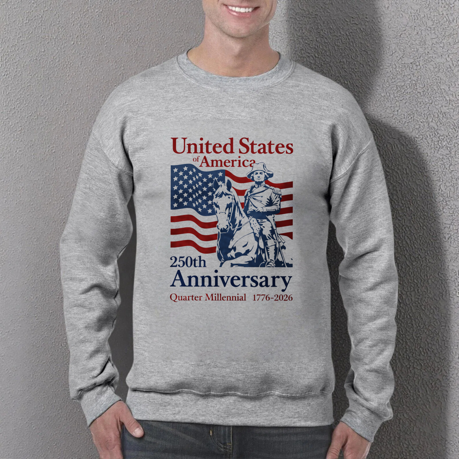 United States America 200th Anniversary Commemorative Sweatshirt Patriotic Design Black Crewneck Pullover