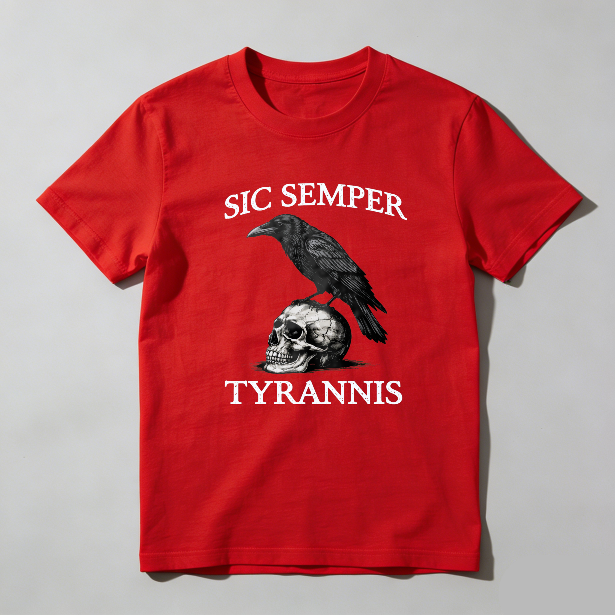 TEECURENTSic Semper Tyrannus Raven Skull T Shirt Black Graphic Tee Men Women Unisex Fashion Statement Top-TeeCurent