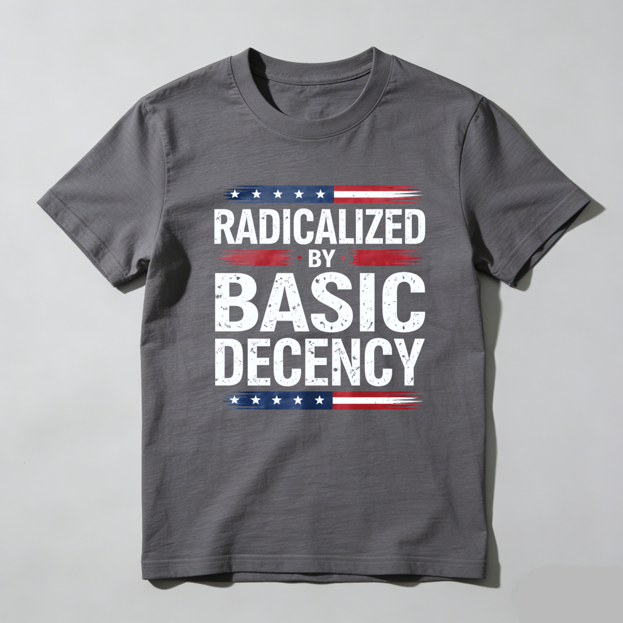 TEECURENTRadicalized By Basic Decency American Flag Design T Shirt Men Women Political Statement Graphic Tee Black-TeeCurent
