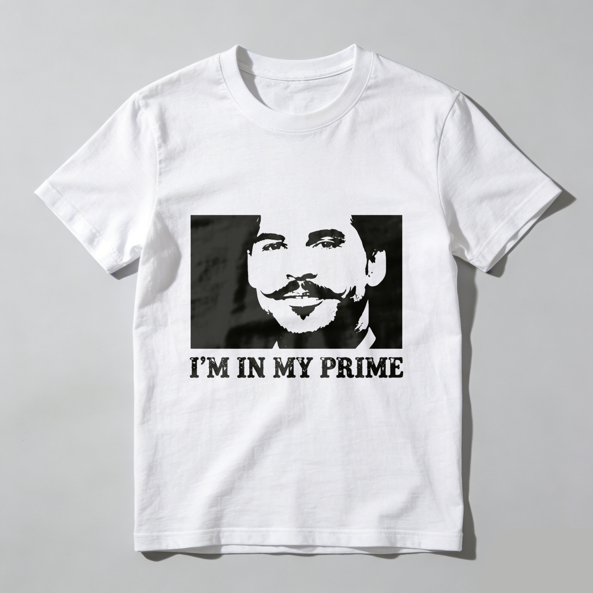 TEECURENT I M In My Prime T Shirt With Mustache Man Face Design Black Graphic Tee