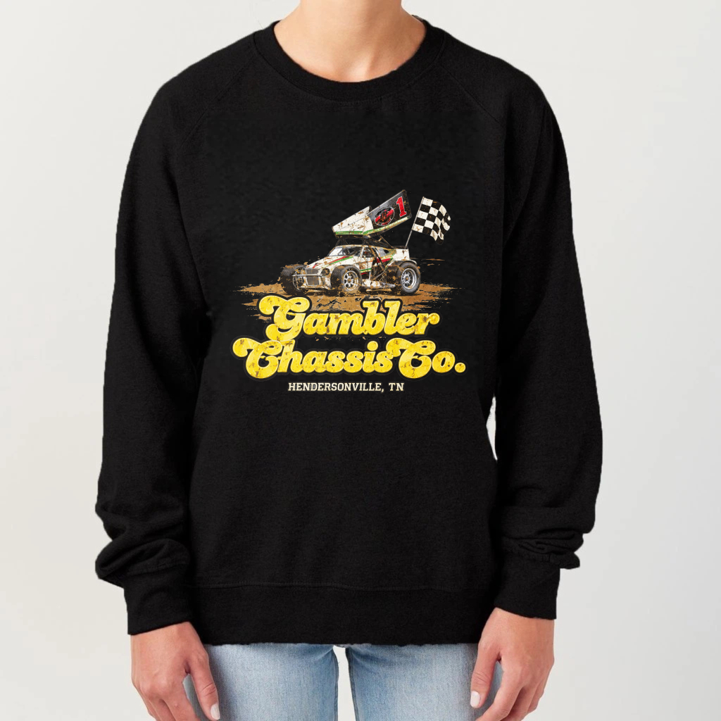 TEECURENT Gambler Chassis Co Racing Car Sweatshirt Hendersonville Tn Vintage Style Graphic Pullover Black Crewneck Long Sleeve Top