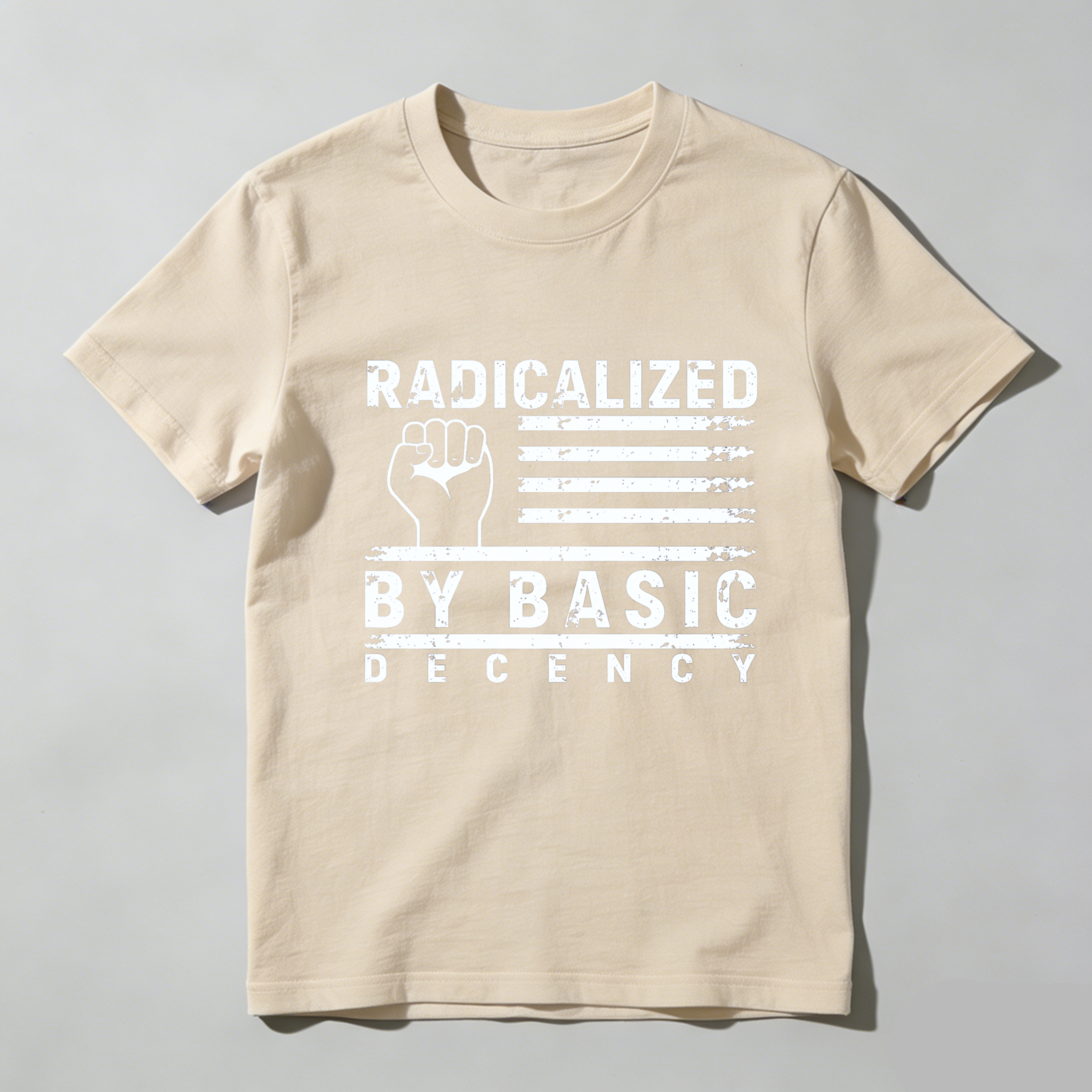 TEECURENTRadicalized By Basic Decency T Shirt With Fist And American Flag Design Black Men Women Unisex Streetwear Graphic Tee-TeeCurent