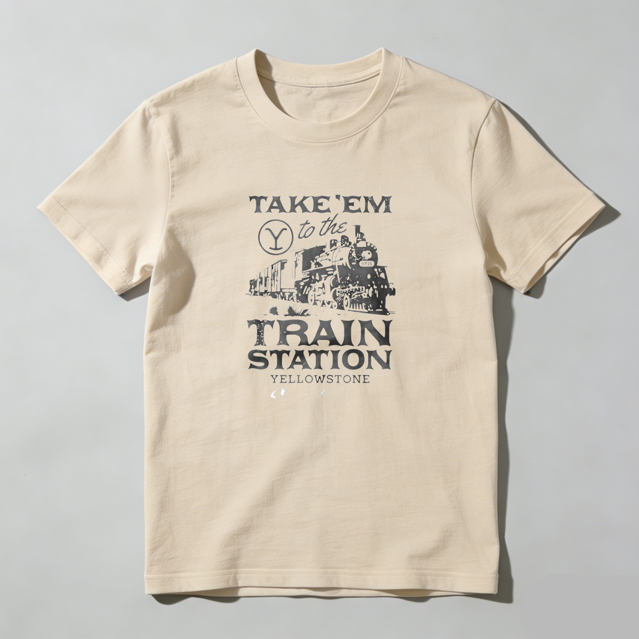 TEECURENT Take Em To The Train Station Yellowstone Pure Cotton Short Sleeve T Shirt-TeeCurent