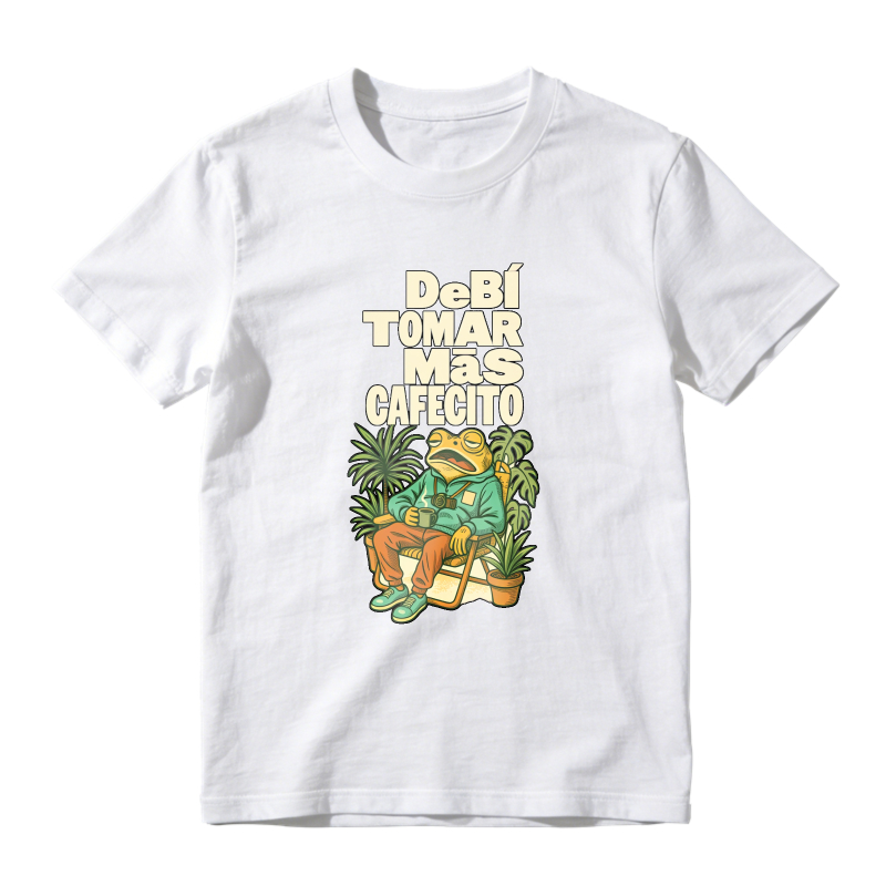 Frog Drinking Coffee With Plants And Text Debi Tomar Mas Cafecito Unisex Classic T-shirt