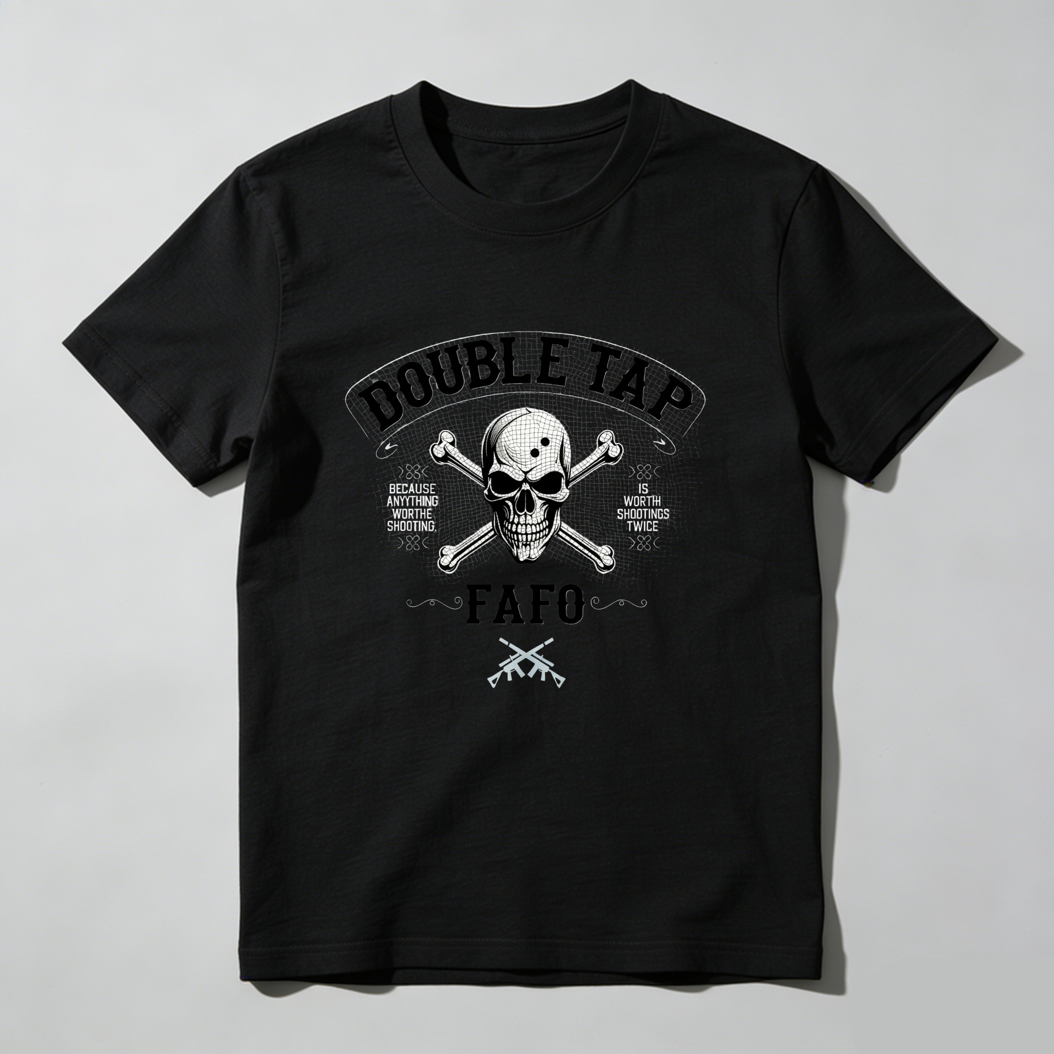 TEECURENT Double Tap Skull Crossbones Fafo Pure Cotton Short Sleeve T-Shirt-TeeCurent